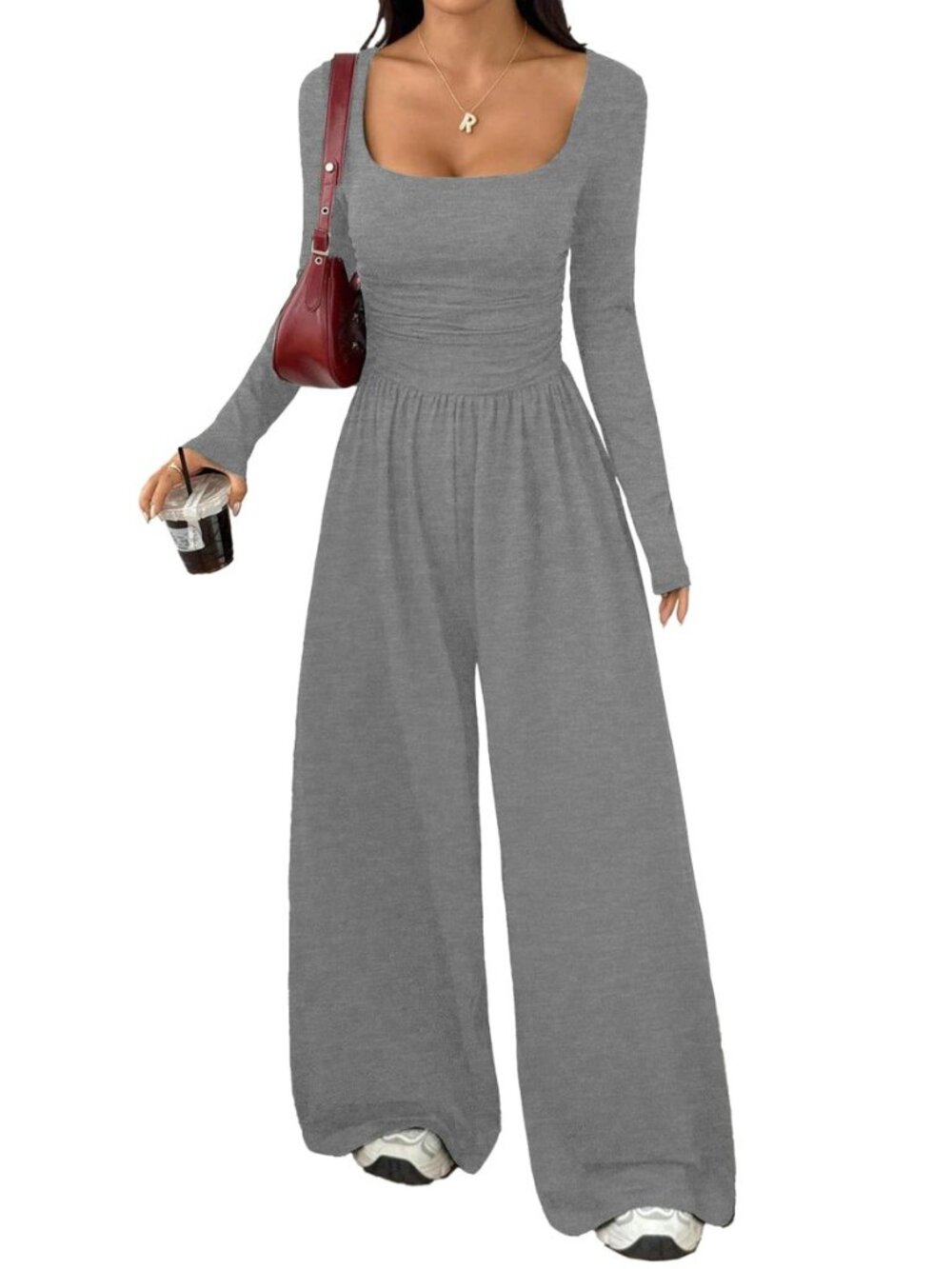 Jumpsuits For Women Square Neck Wide Leg Casual Rompers